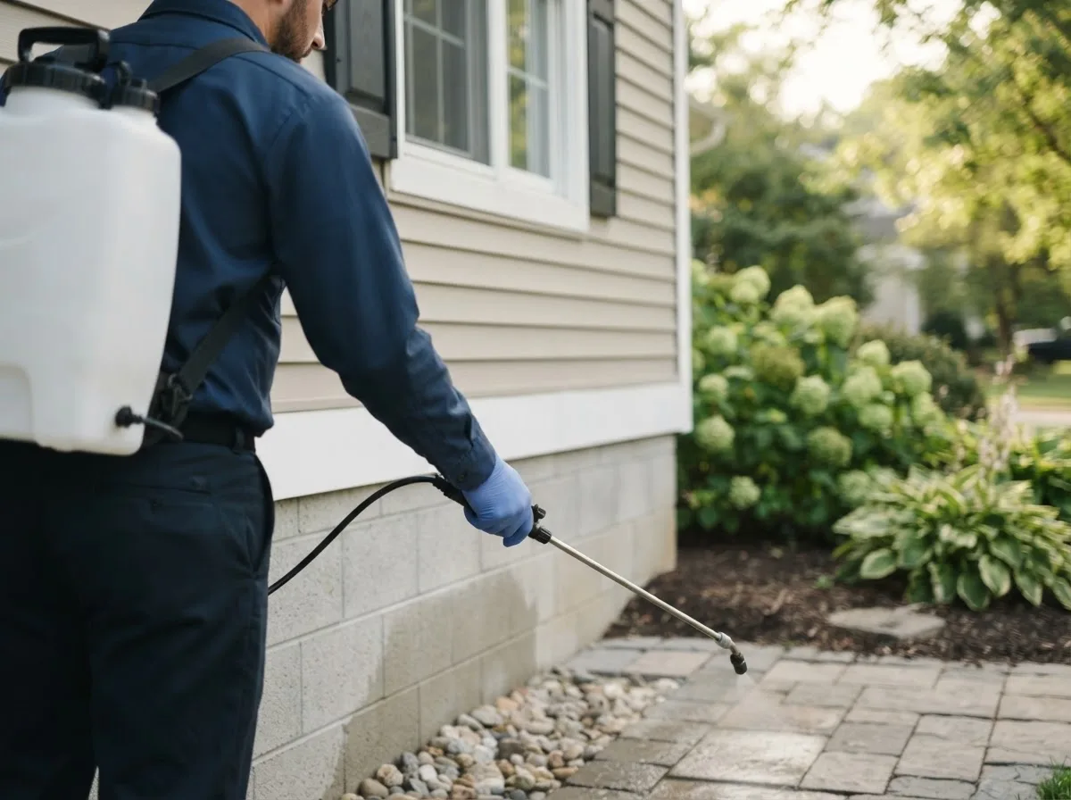 Pest control technician inspecting a home in Green Valley, WI